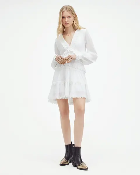 Image of AllSaints Zora Ruffle Mini Dress