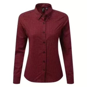 Image of Premier Womens/Ladies Maxton Check Long Sleeve Shirt (S) (Black/Red)