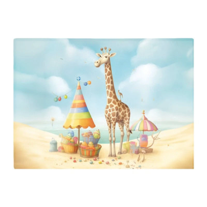 Image of Warren Reed Designer Giraffe On A Beach Holiday Glass Chopping Board