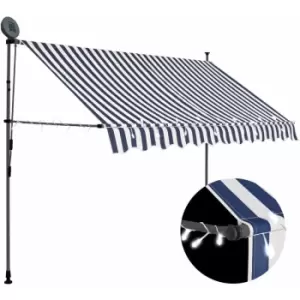 Image of Manual Retractable Awning with LED 250cm Blue and White Vidaxl Blue