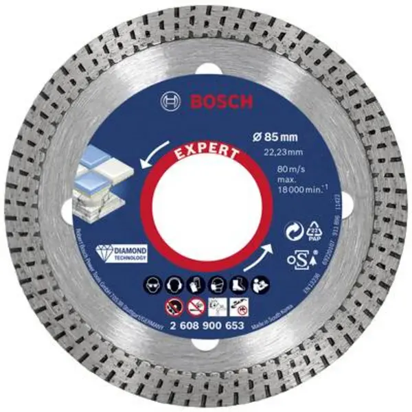 Image of Bosch Accessories Bosch Accessories 2608900653 EXPERT HardCeramic Diamond cutting disc Diameter 85mm Bore diameter 22.23mm Stone, Concrete, Brick, T