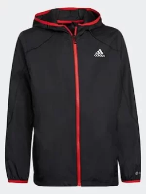 Image of Boys, adidas Wind.rdy Windbreaker Jacket, Black/White, Size 7-8 Years