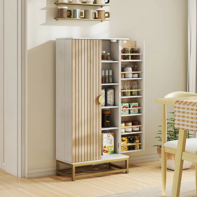 Image of HOMCOM Kitchen Cabinet with Double Doors, 5 Tiers, 12 Spice Racks, White White Unisex