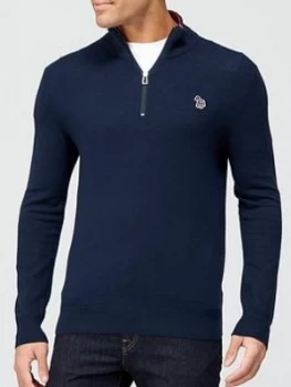 Image of Ps Paul Smith Zebra Logo 1/4 Zip Knitted Jumper - Navy