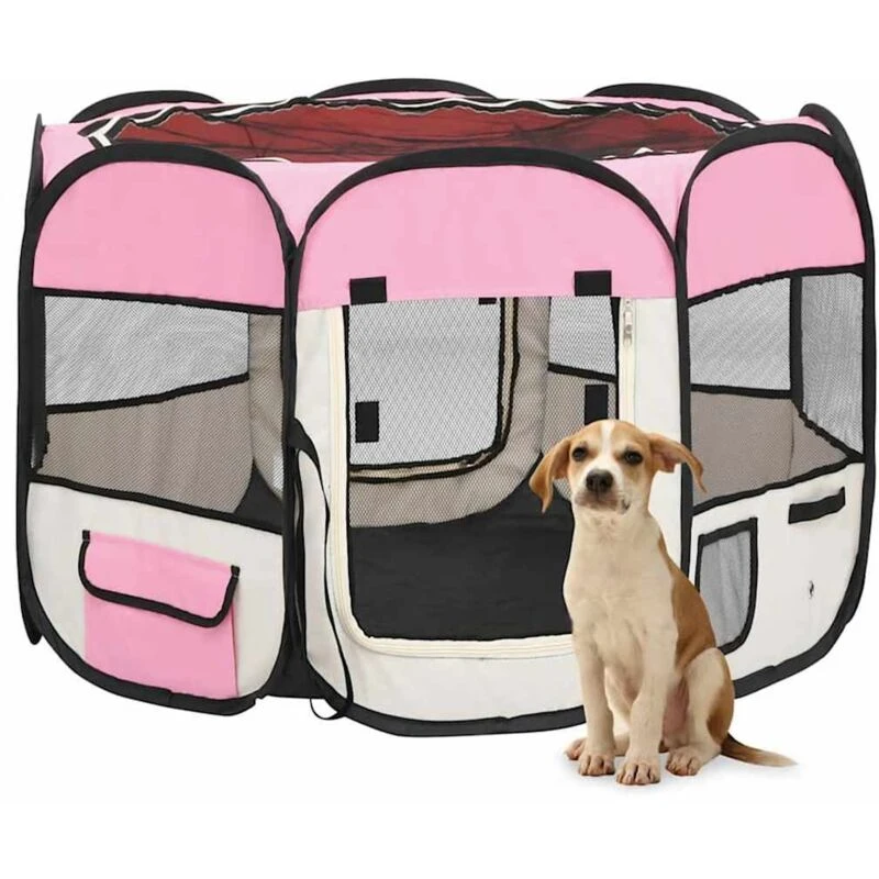 Image of VIDAXL Foldable Dog Playpen with Carrying Bag Pink 90x90x58cm Vidaxl 8720286204863