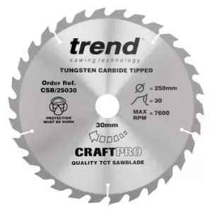 Image of Trend CRAFTPRO Wood Cutting Saw Blade 250mm 30T 30mm