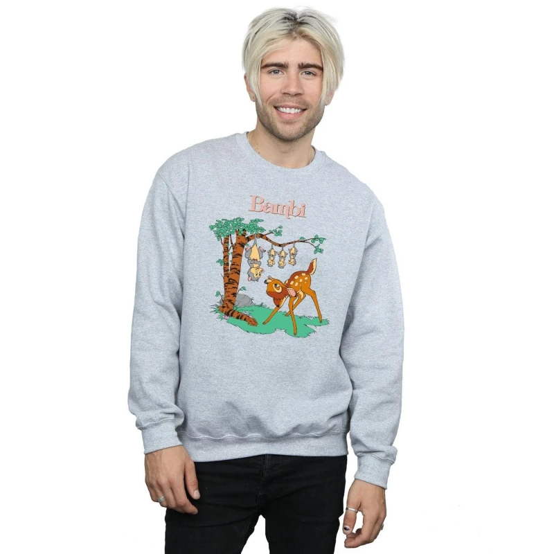 Image of Disney Men Bambi Tilted Up Sweatshirt in Grey Size: Small Grey S Male 5059114148905