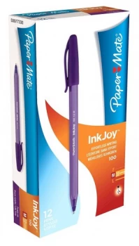 Image of Paper Mate InkJoy 100 CAP Ball Pen Medium Tip Purple PK12
