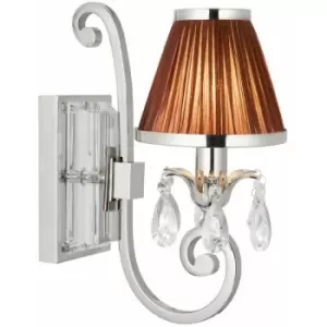 Image of Loops - Esher Luxury Single Curved Arm Traditional Wall Light Nickel Crystal Brown Shade