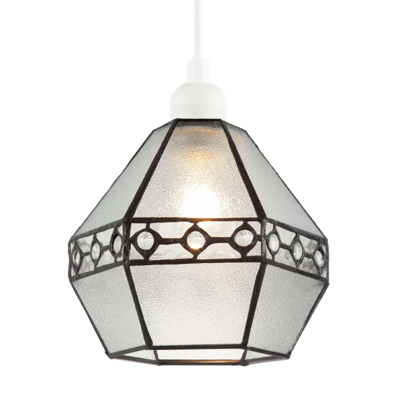 Image of Happy Homewares Industrial Style Pendant Light Shade with Frosted Glass & Clear Gems Clear Unisex