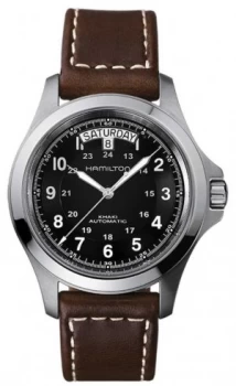 Image of Hamilton Mens Khaki Field King Auto Brown Leather Strap Watch
