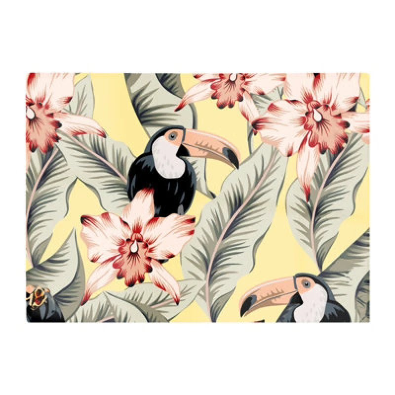 Image of Warren Reed Designer Toucans Orchids And Palm Leaves Glass Chopping Board