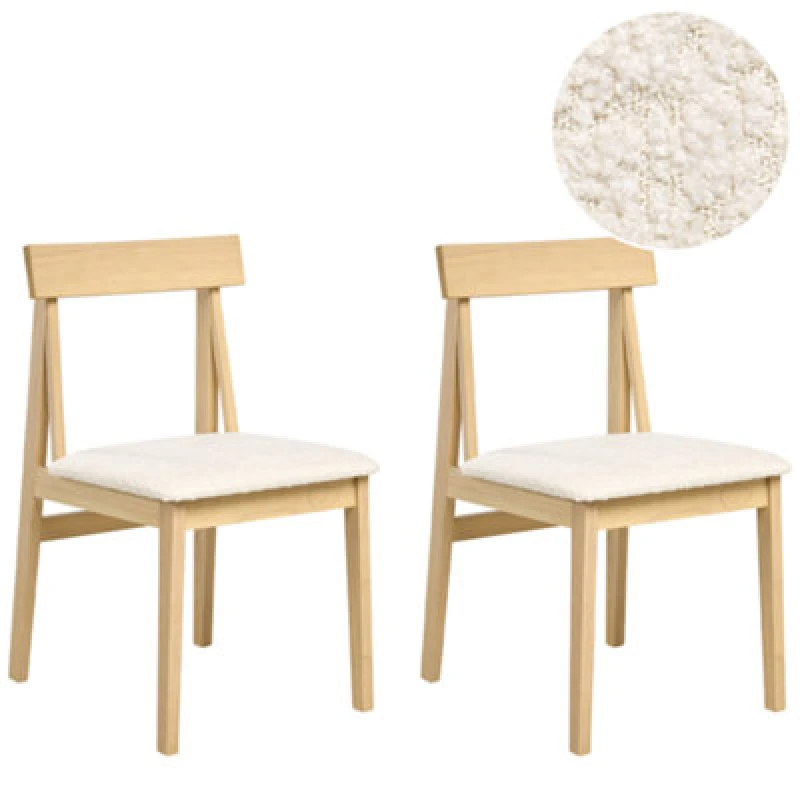 Image of Beliani Set Of 2 Dining Chairs Isle Wood Light Brown/ Beige