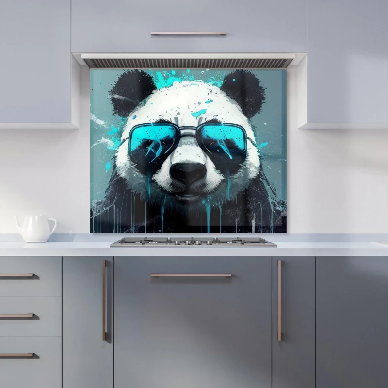 Image of Warren Reed - Designer Panda With Blue Glasses Splashart Kitchen Splashback Size: 700mm x 650mm Blue Unisex 700mm x 650mm