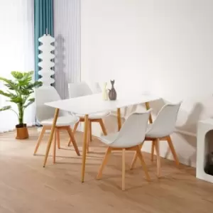 Image of Kosy Koala - White Wood Dining Table and 4 White Chairs Set Retro Rectangle Dining Set White Kitchen Table Set - White