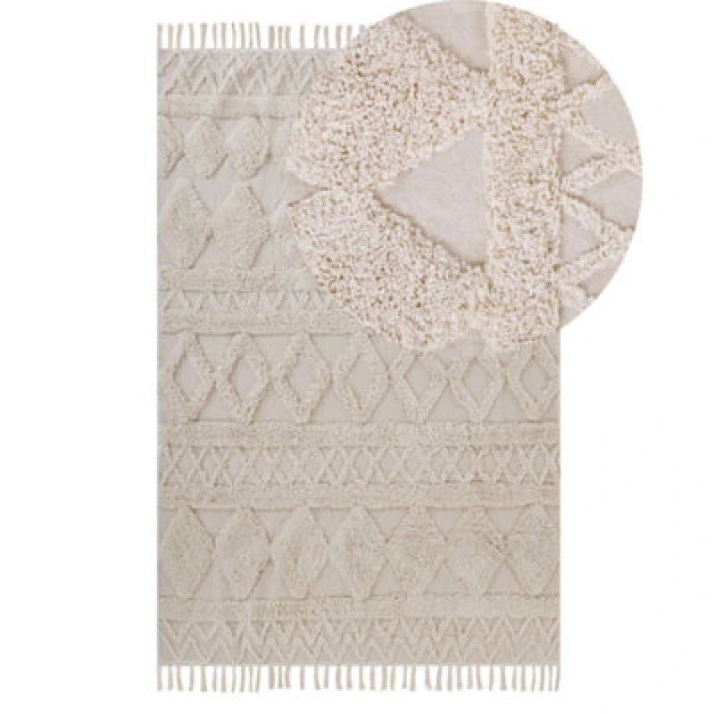 Image of Beliani Rug Didim Beige 140 X 200 Cm Cotton