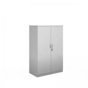 Image of Deluxe double door cupboard 1600mm high with 3 shelves - white