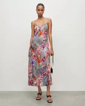 Image of AllSaints Bryony Lucia Floral Midi Slip Dress