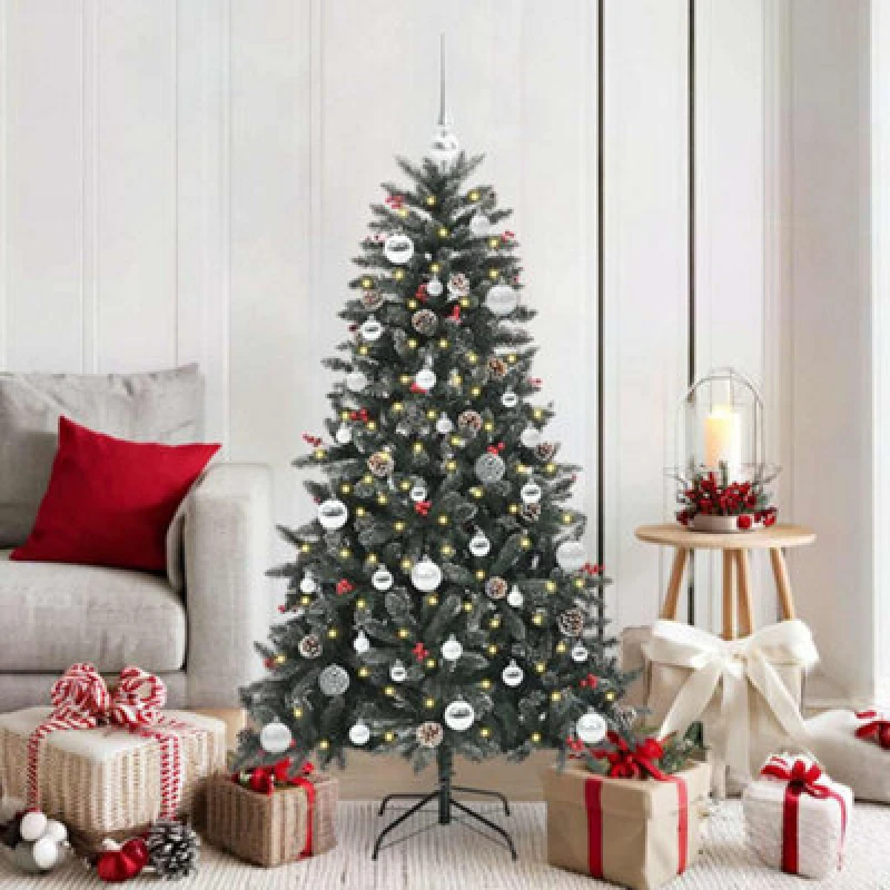 Image of vidaXL Artificial Christmas Tree with Stand, Silver Balls Green 83.5 x 83.5 x 150 cm, Green 3395873