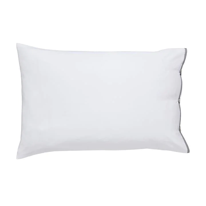 Image of Bedeck of Belfast White and Grey Cotton Sateen 300 Thread Count Fine Linens Komoro' Standard Pillow Case
