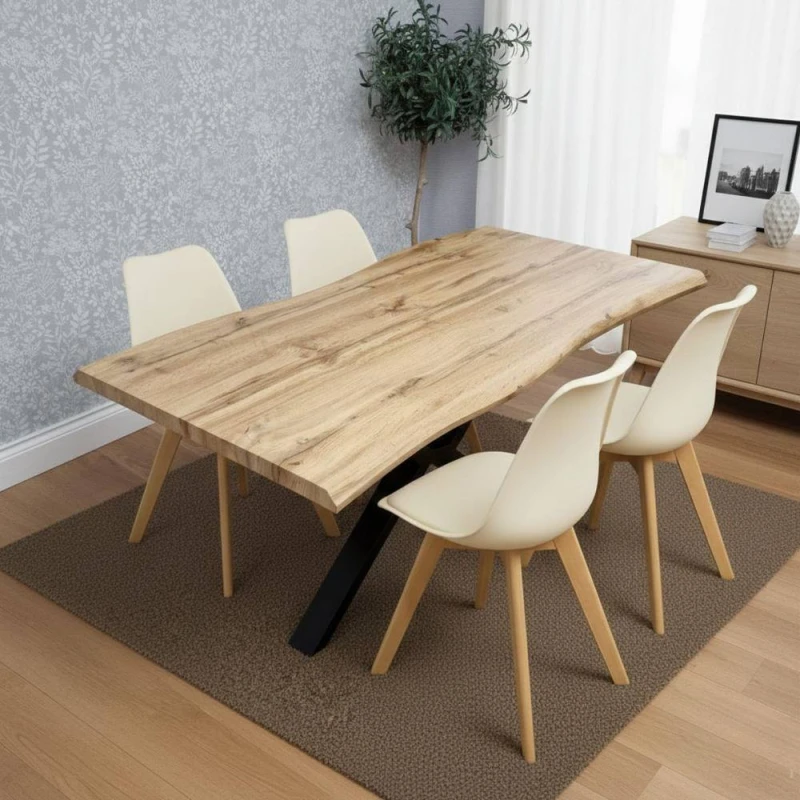 Image of Kosy Koala Modern Dining Set With 4 Cream Plastic Chairs With Faux Leather Seats Kitchen Dining Furniture