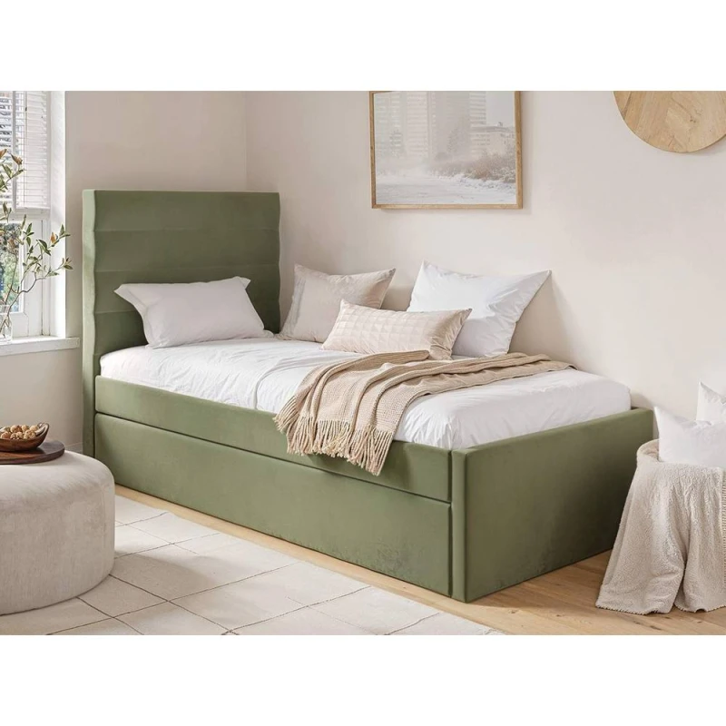 Image of Flair Ari Upholstered Single Bed With Trundle in Green Green Unisex Single