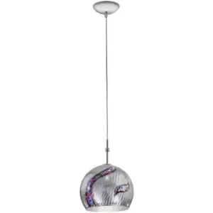 Image of Kolarz LUNA - Designer Glass Dome Pendant Light Polished Chrome - Kiss Silver Pattern, 1x E27