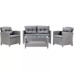 Image of Out&out Original - DesignDrop Vista Rattan Conversation Set- Outdoor Garden Lounge 4 Seats with Removable Cushions, Steel Frame