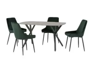 Image of Seconique Athens Concrete Effect Dining Table with 4 Avery Green Velvet Chairs