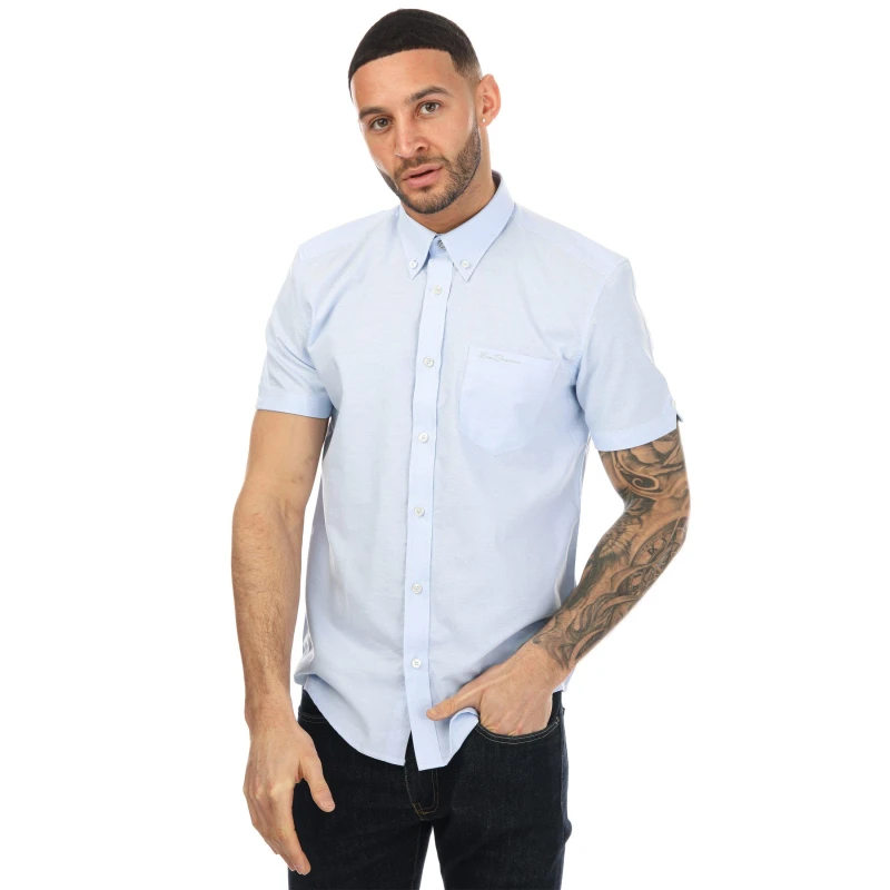 Image of Ben Sherman Short Sleeve Oxford Shirt - Blue Blue S
