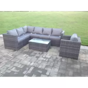 Image of Fimous 7 Seater Outdoor Dark Grey Rattan Lounge Complete Sofa Set with Oblong Coffee Table and Chair