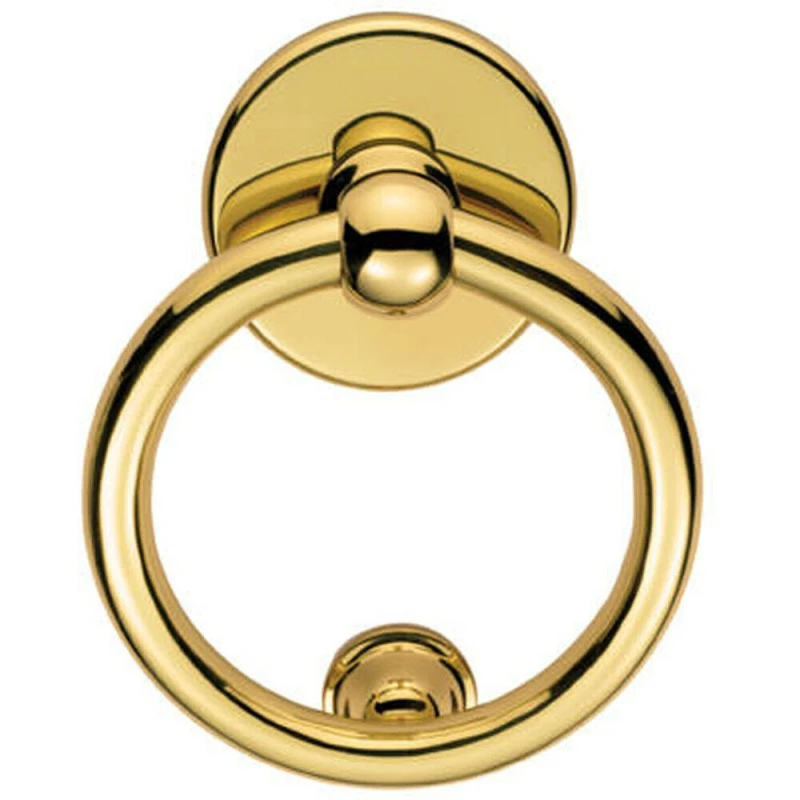 Image of Loops Ring Door Knocker Strike Plate Included 115mm Fixing Centres Polished Brass Metallics