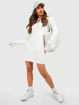 Image of Boohoo Half Zip Jumper Dress - Ivory, Cream, Size 16, Women