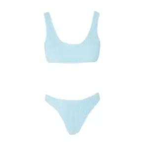 Image of Missguided Crinkle Super Scoop High Leg Boomerang Bikini Set - Blue