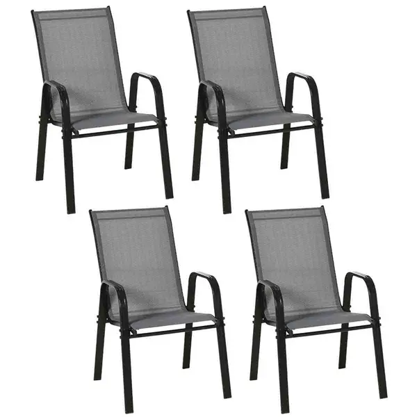 Image of Outsunny 4x Garden Dining Chair Set w/High Back Armrest Grey