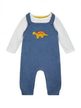 Image of Monsoon Baby Boys Dino Knitted Dungaree - Blue