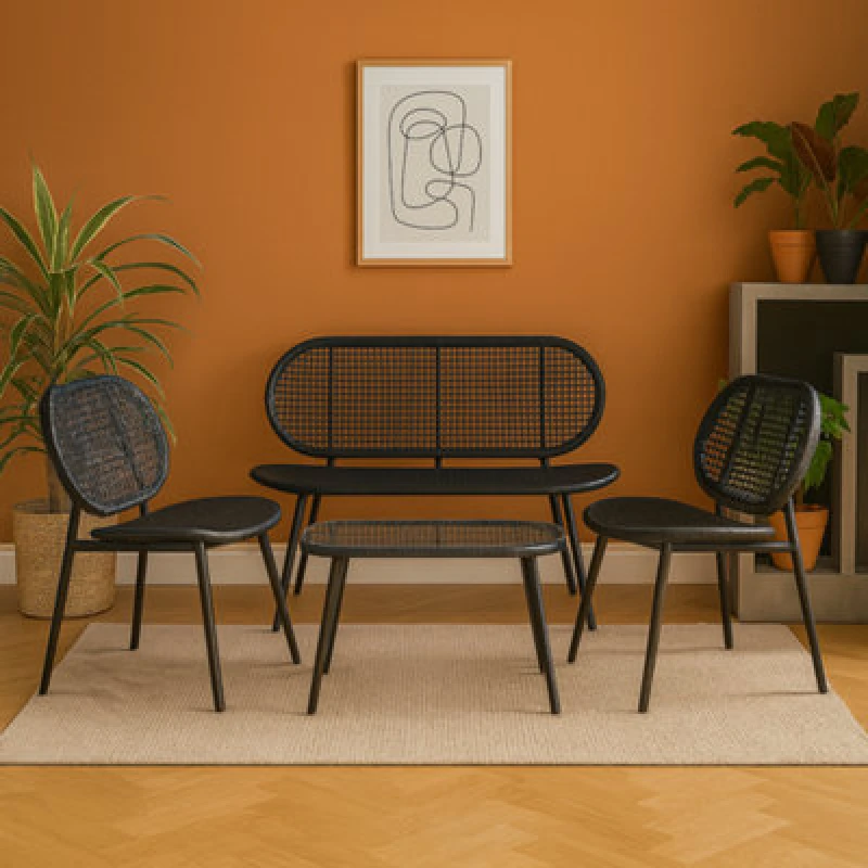 Image of Home Republic Rattan Garden Set With Sofa, Chairs And Table Black 4 Piece