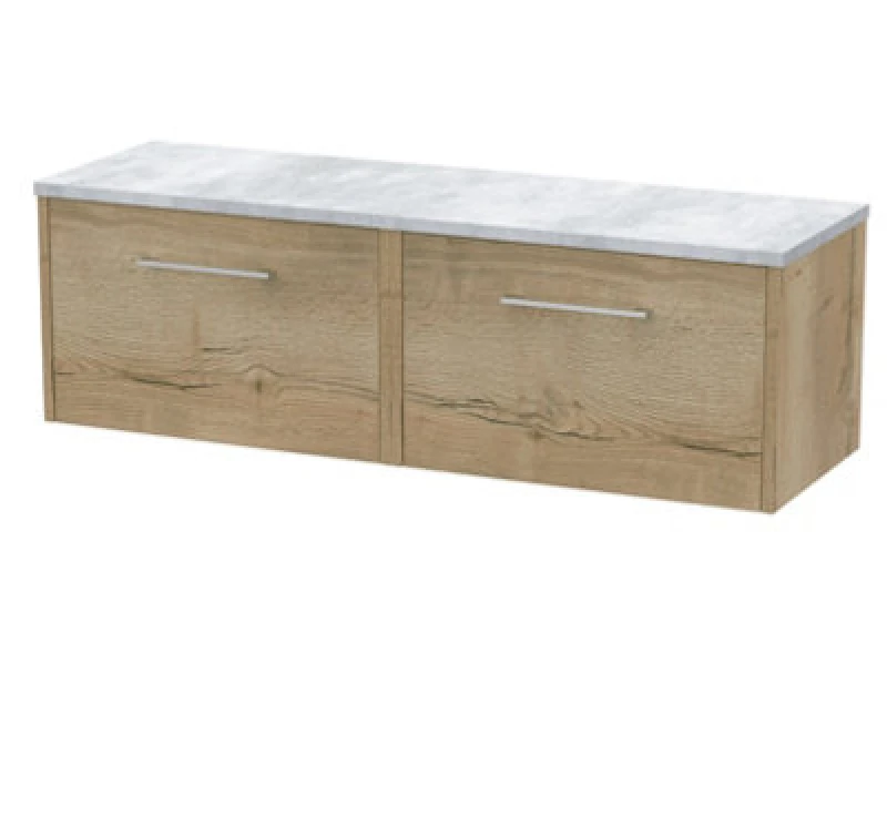 Image of Hudson Reed Juno Wall Hung 2-Drawer Vanity Unit & Bellato Grey Worktop, Countertop Basin Unit In Autumn Oak, 1200mm