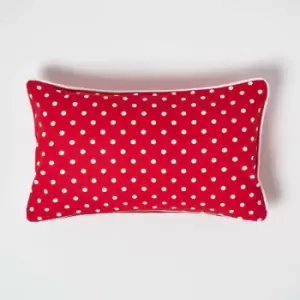 Image of Cotton Red Polka Dots Rectangular Cushion Cover, 30 x 50cm - Red - Homescapes