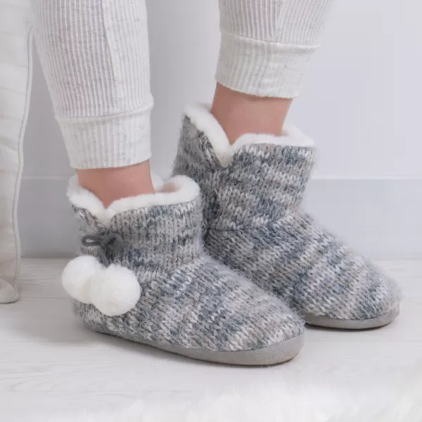 Image of totes Knitted Grey Boot Slippers With Pom Pom Grey