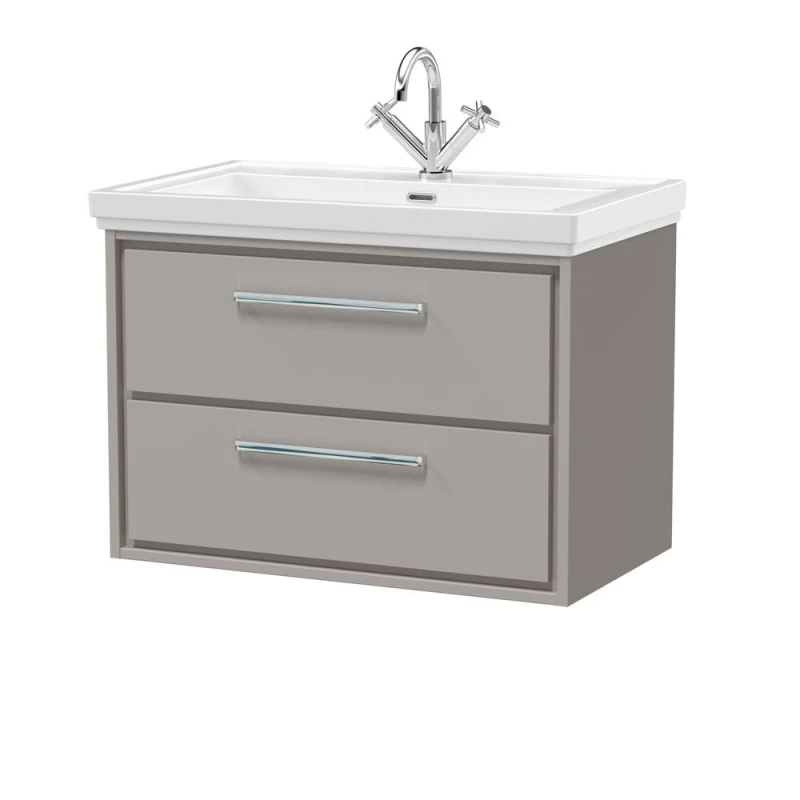Image of Balterley Modern Wall Hung 2-Drawer Bathroom Vanity, Fireclay Basin, Grey, 800mm in Grey Grey Unisex