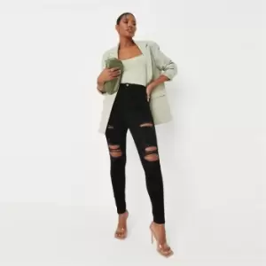 Image of Missguided Knee Distress Highwaisted Jean - Black