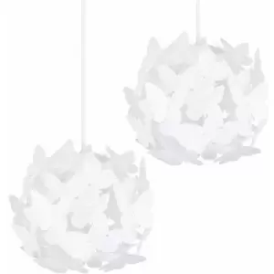 Image of 2 x Globe Ceiling Pendant Light Shades With Decorative White Butterflies