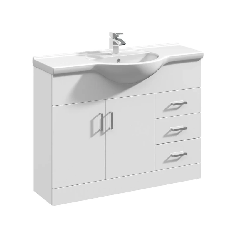 Image of Balterley 2 Door 3 Drawer Vanity Unit with Round Basin Gloss White 1050mm White