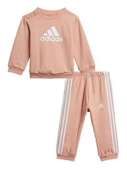 Image of adidas Infant Girl's Big Logo Crew & Jog Pant Set - Pink/White, Size 9-12 Months