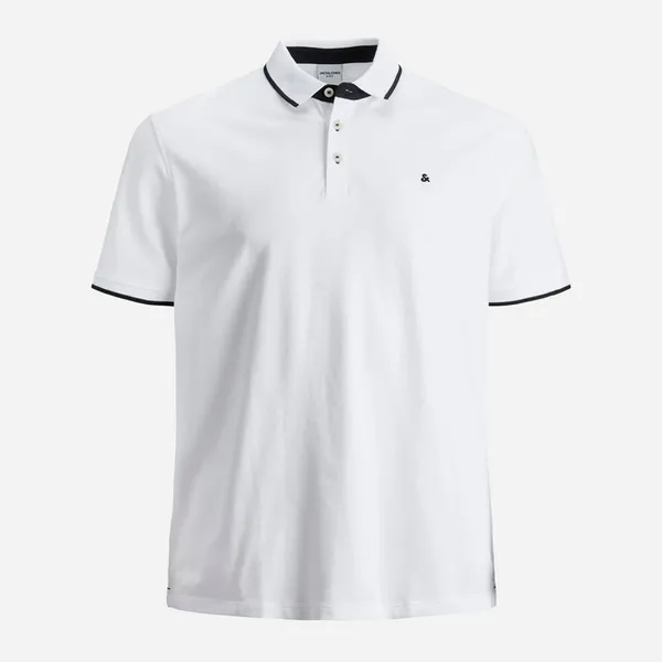 Image of Jack and Jones Paulos Tipped Pique Short Sleeve Polo Shirt Mens Plus Size Short Sleeve Polos 2XL White 57369001510