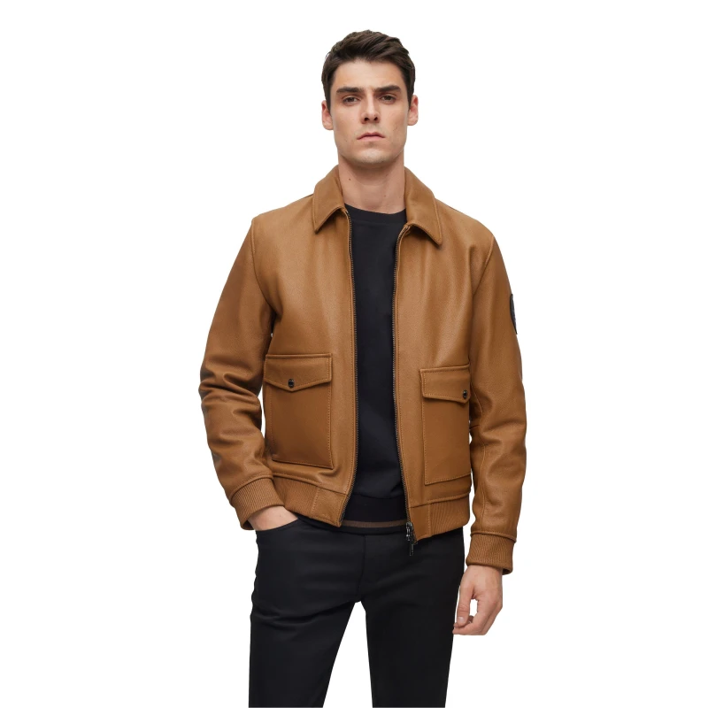 Image of Boss Mens Mylen Ps Leather Jacket Brown male 36 (46)