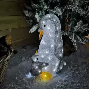 Image of 47cm Christmas Acrylic Penguin Mother & Chick 60 Ice White LEDs Indoor Outdoor