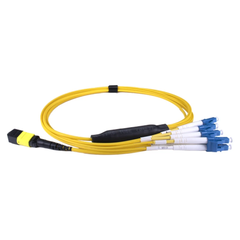 Image of Cablenet 10m OS2 MPO (F) to 4X LC (DX) QSFP Breakout Yellow Cable Meth