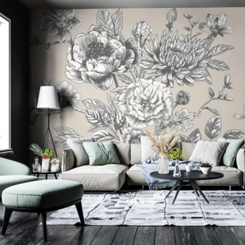 Image of Origin Murals Large Rose Toile Wall Mural in Mid Grey Size: W350cm x H280cm Mid Grey Unisex W350cm x H280 cm